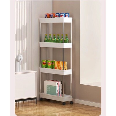 Bathroom Storage Rack With Wheels, 3/4 Layer Rolling Utility