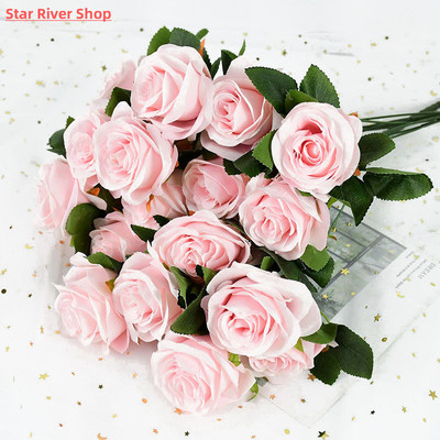10pcs/bouquet Artificial Silk Flower Romantic Rose DIY Red W
