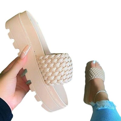 Womens Plus Size Thick Bottom Beach Slippers 2025 Weaving Th