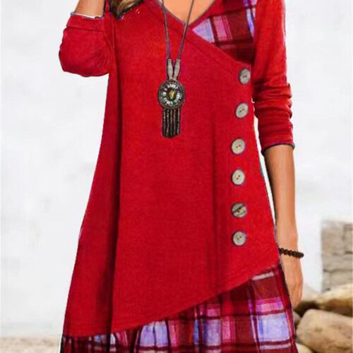 Elegant Printed Party Dress for Women Autumn Winter V Neck C