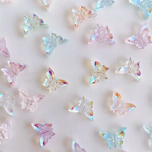 60PCS Aurora Butterfly Nail Charms Glitter 3D Acrylic Nail A