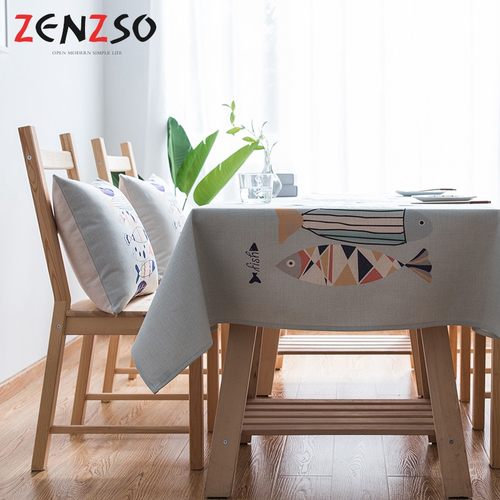 珍珠松  餐桌布布艺家用加厚棉麻正长方形台布桌垫餐桌垫茶几布鱼