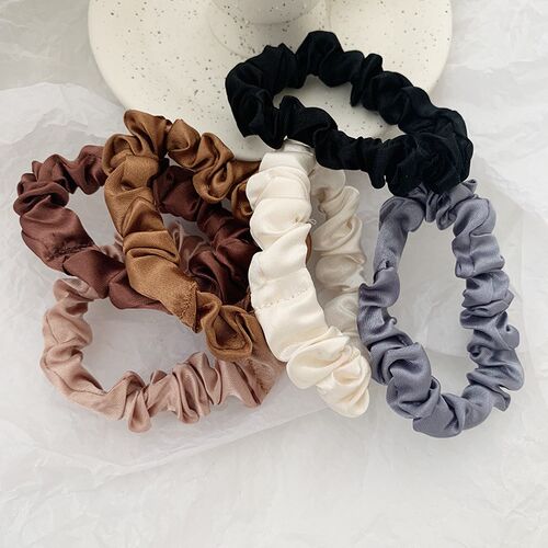 1 Set Satin Silk Solid Color Scrunchies Elastic Hair Bands N