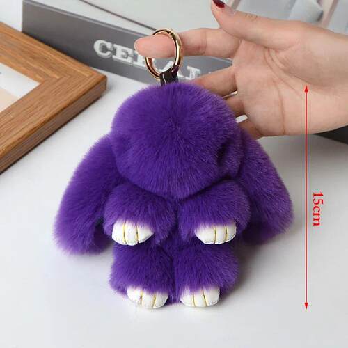 1PC 15CM Cartoon Rabbit Keychain Ring Fluffy Real Fur