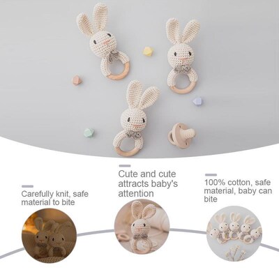 1pc Baby Teether Music Rattles for Kids Animal Crochet Rattl