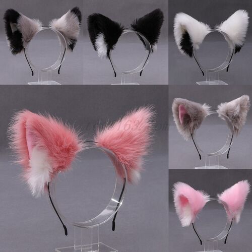 Women Realistic Long Furry Animal Cat Ears Headband Lolita K