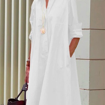 Simple Long Sleeve Collared Aline Shirt Dress for Women Euro