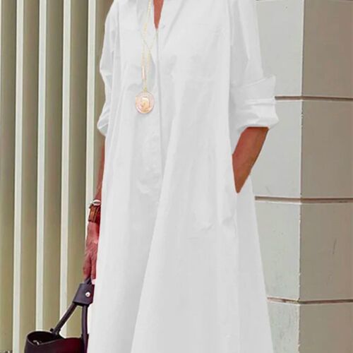Simple Long Sleeve Collared Aline Shirt Dress for Women Euro