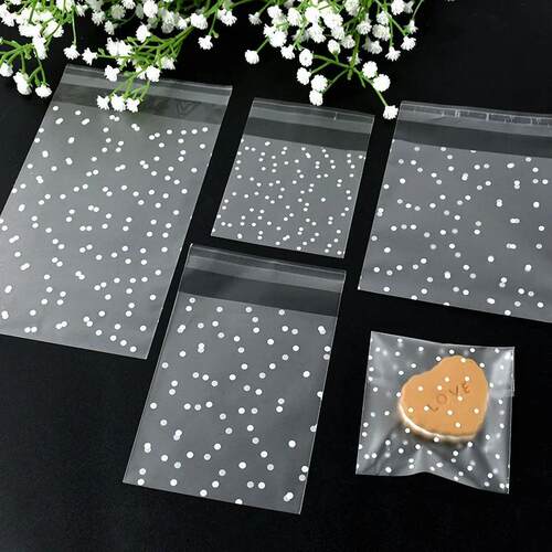 100pcs Plastic Transparent Packing Cellophane Bags Polka Dot