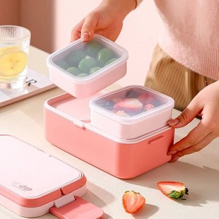 Portable Lunch Box Bamboo Fiber 3in1 Double Layer Bento BOX
