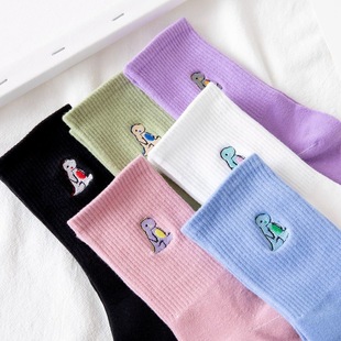 Embroidery Dinosaur Socks Fashion Woman Socks Korea Harajuku