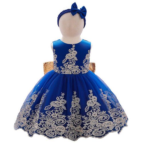 European Embroidery Net Tutu Dress with Bow for Babys 1st Bi