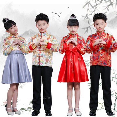 2022 Boy Girl Chinese New Year Clothes Traditional Dragon Em