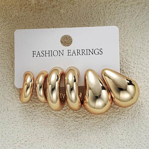 Metal earring set 3 pieces金色金属耳环复古水滴形套装3件套