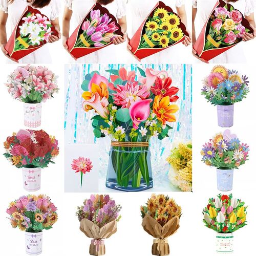 Premium 3D Pop Up Flower Bouquet Card Mothers Day Gift Valen