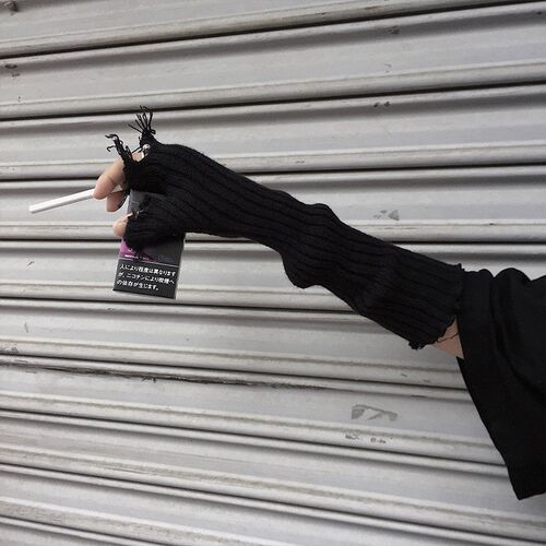 Tattered Punk Unisex Fingerless Cuff Knit Gloves Women Men E