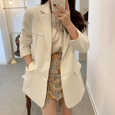 White Korean Casual Blazer for Women 2025 Spring Autumn Rela