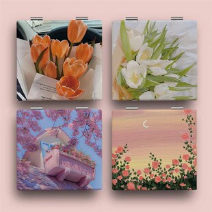 Mini Foldable Rectangle Makeup Mirror Oil Painting Handheld