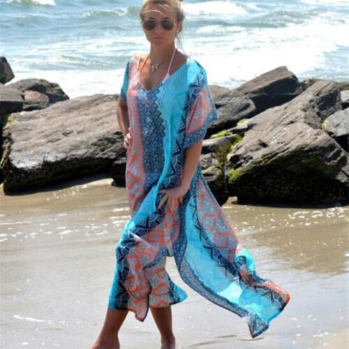 Boho Summer Printing Beach Dress Women Bathing Suit Cover Up