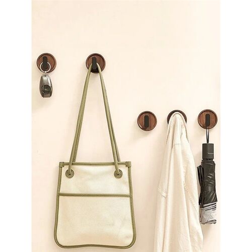 Walnut Wood Coat Rack Hooks  Black Wall Hangers for Hanging