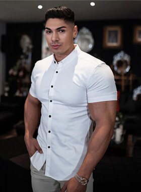 Summer Fashion Short Sleeve Shirt Men Super Slim Fit Male Ca