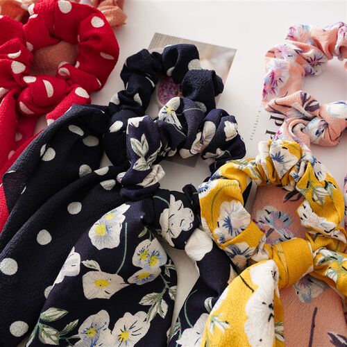 Candy Color Women Hair Scrunchie Bows tail Holder Hairband B