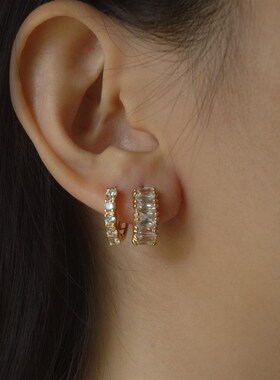 Fashion Colorful Crystal Small Hoop Earrings Clear CZ Geomet