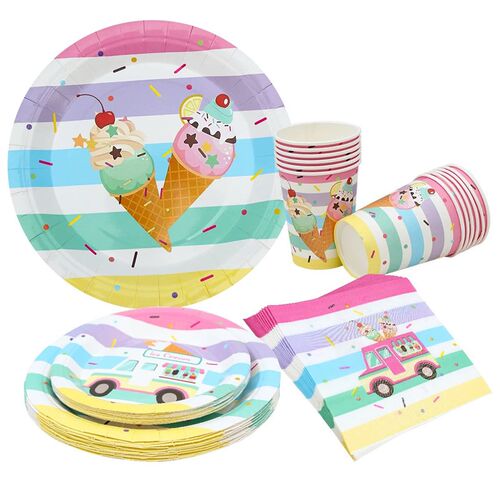 Ice Cream Theme Party Disposable Tableware Pape Cups Summer
