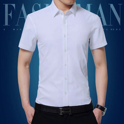 Mens Short Sleeve Shirts Solid Color Summer New Mens Iron-