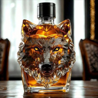 Unique Whiskey Wolf Head Glass Decanter, Perfect for Whiskey