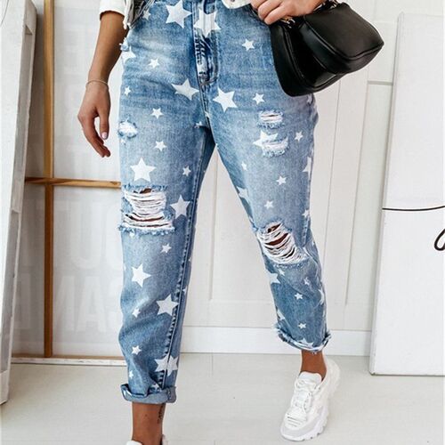 2023 Autumn Boyfriend Jeans Woman Slim Hole Jeans For Ladies