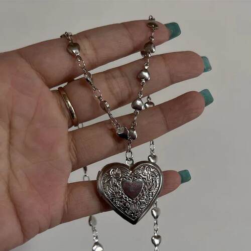 Romantic Heart Locket Pendant Openable Female Silver Color S
