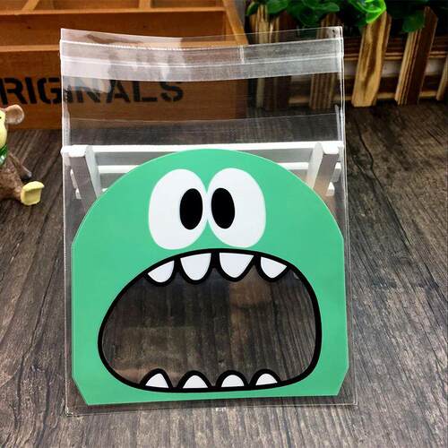50/100pcs Cute Monster Sharp Teeth Plastic Bags Xmas Gift Pa