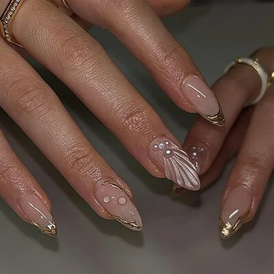 24pcs Press on Fake Nails Set Almond Wearable Simple French