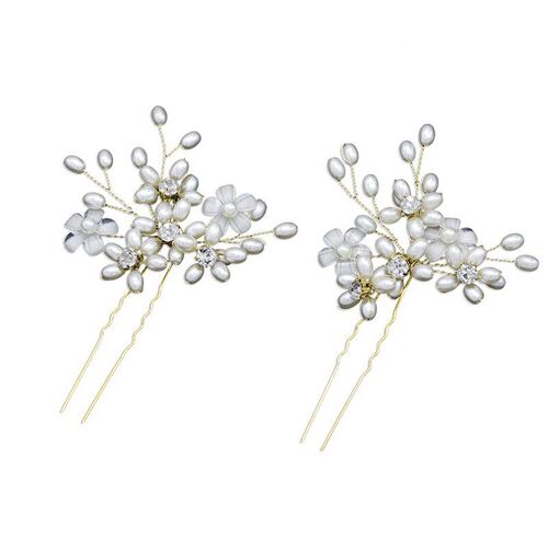 Handmade Hairpin Pearl Inlaid Diamond Flower Ushaped Hairpin