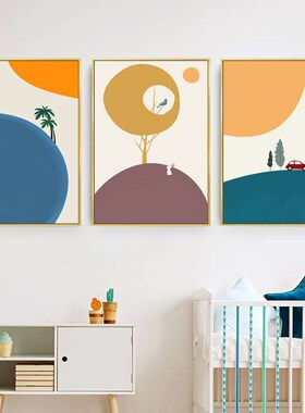 Nordic Simple Cartoon Mural Animal Geometric Color Block Abs