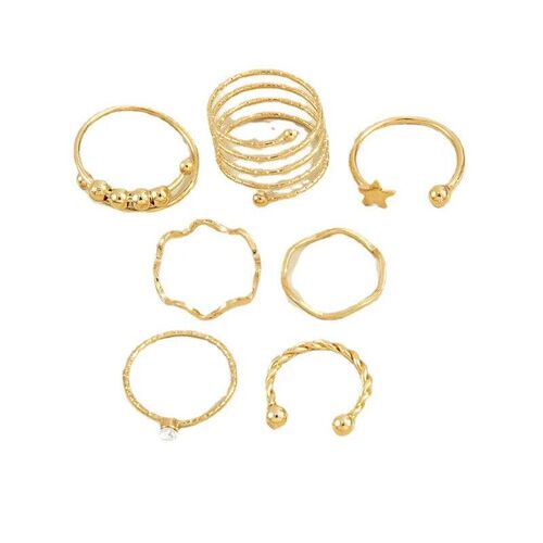 Creative Five Pointed Star Beaded Joint Ring Set Seven Piece