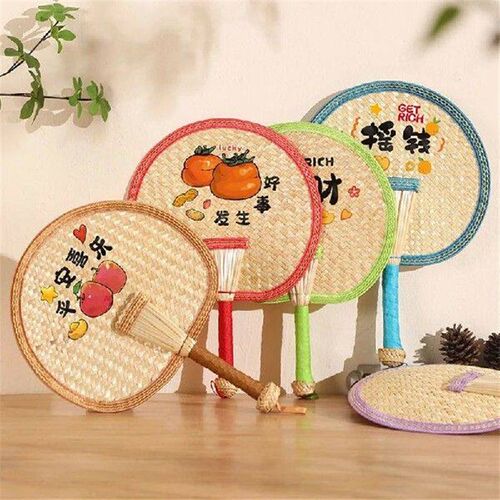 1PC Handmade Blessing Words Woven Fan Portable Chinese