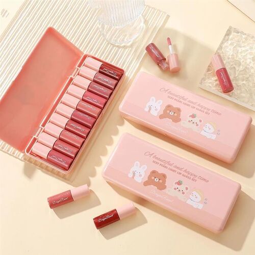 10-Piece Set with Fine Glitter Lip Gloss, Easy-To-Color Lip