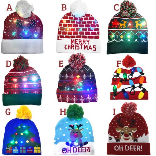 2022 New Year LED Knitted Christmas Hat Beanie Light Up Illu