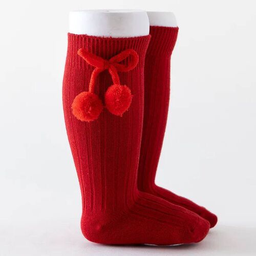 Baby Girls Cherry Ball Knee High Socks Toddler Tube British