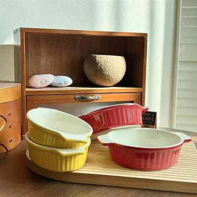 Creative color striped double ear baking bowl baking tray