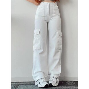 Straight Leg Cargo Pants Women HighWaist Baggy Trousers Lady