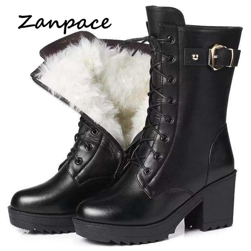 Winter Leather Women Winter Boots Thick Wool Warm Women High图片