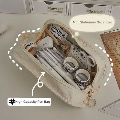 Ins Simplicity Pencil Case Solid Color White Black Canvas