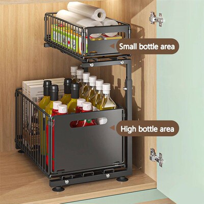 2 Tier Pull Out Cabinet Organizer Adjustable Kitchen Storage