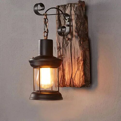 Antique New Style Industrial Wood Wall Sconce Light Rustic W