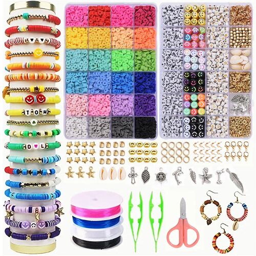Polymer Clay Beads Set 6MM Rainbow Color Flat Chip Beads For