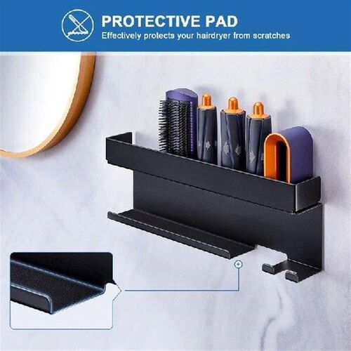 Blow Dryer & Styler Holder, Wall Mounted, Black, Bathroom