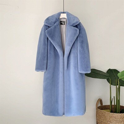 Elegant Winter Fur Coat Women Fashion Plush Faux Mink Fur Co